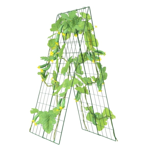 A-Frame Cucumber Trellis, Foldable 46"x32" Metal Expandable Garden Trellis for Climbing Plants, Vegetables, Vines, Rust-Resistant Outdoor Plant Support with Anchor Stakes, Portable Storage - Green