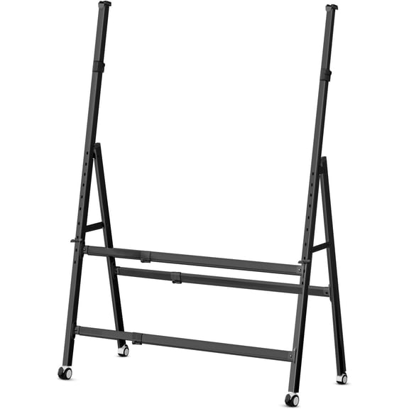 A-Frame Foldable Mobile Whiteboard Stand with Wheels Black | Height & Width Adjustable Rolling Easel for Glass, Chalk, Bulletin, Display & Drawing Boards