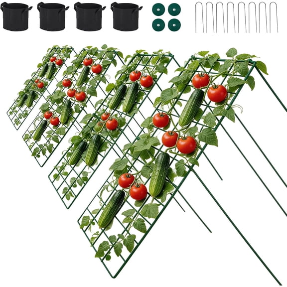 A-Frame Garden Trellis 46" L x 18" W, Foldable Cucumber Trellis - 2 Pack, Steel Climbing Plants Support Raised Bed Trellis with Twist Ties & Plant Bags for Outdoor Climbing Plants