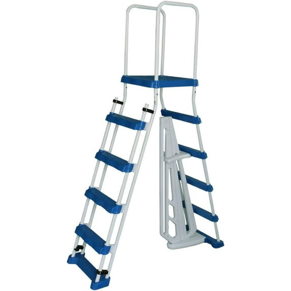 A-Frame Ladder with Removable Steps for Above Ground Pools | 52-inch Pool Wall Height | with Non-Slip Step Tread Risers | Top Platform and Rounded Handrails for Ease of Entry/Exit$$Garden & Patio