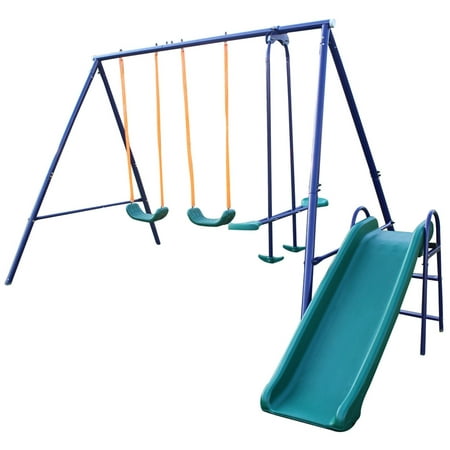 A-Frame Metal Swing Set w/ Slide (Blue, Green, Orange)