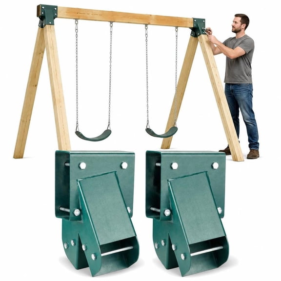 A-Frame Middle Swing Set Brackets, heavy duty carbon steel, fits 4X4 legs and 4X6 beam, 2 pieces, green