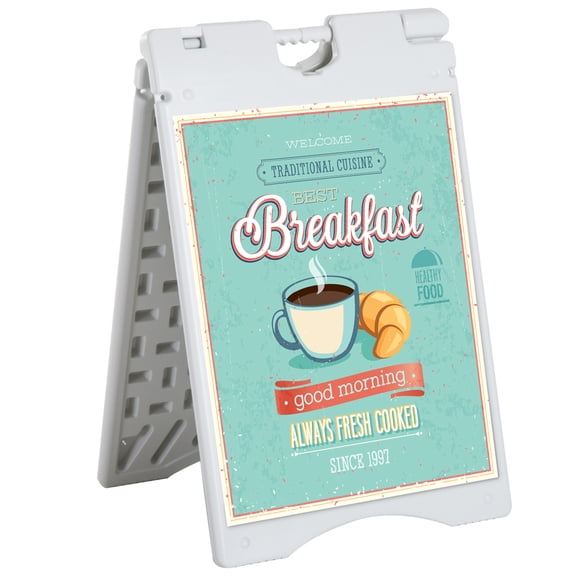 A-Frame Sandwich Board Sidewalk Sign, Double-Sided Display, Weatherproof HDPE, Folding with Weighted Tank, 24 x 23.5 x 35.8 in