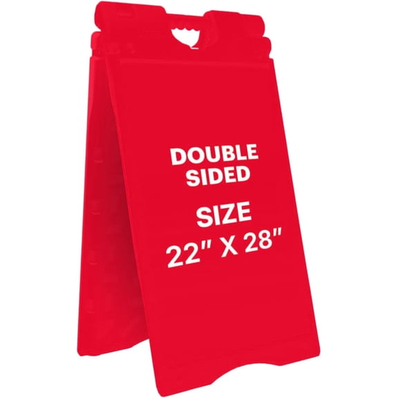 A-Frame Signboard 22” x 28” Display Surface – Large Outdoor Sandwich Board w/Weather Resistant PVC Sign Protector & Sand Fill Holes – Dual Signage Stand for Storefront Sidewalk Curb (Red)