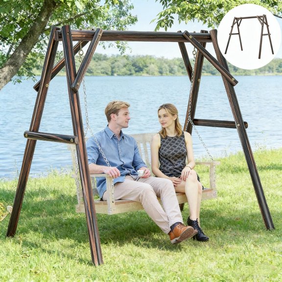 A-Frame Swing Frame Carbonized Fir Wood 660 LBS Weight Capacity Fits 2-Seater Swing Outdoor Porch Backyard Garden Decor