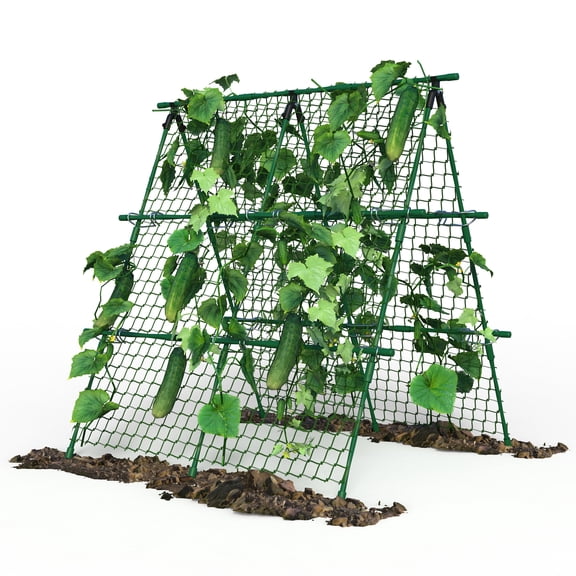 A-Frame Trellis, Green Metal Mesh Climbing Vegetable Support Trellis, Foldable Triangle Plant Vine Frame for Cucumber, Beans, Peas, Melon Raised Bed Backyard Vegetable Garden