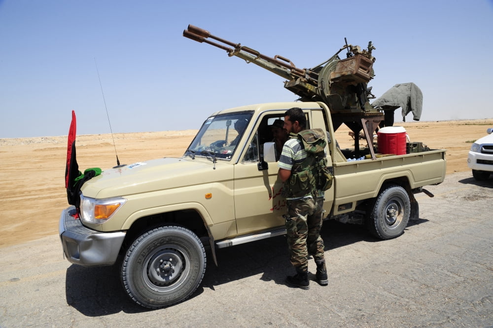 A Free Libyan Army pickup truck converted into a technical with a ZPU-2 anti-aircraft gun Canvas Art - Andrew ChittockStocktrek Images (35 x 23)
