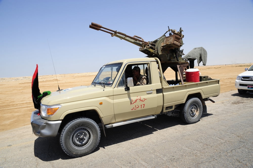 A Free Libyan Army pickup truck converted into a technical with a ZPU-2 anti-aircraft gun Canvas Art - Andrew ChittockStocktrek Images (35 x 23)