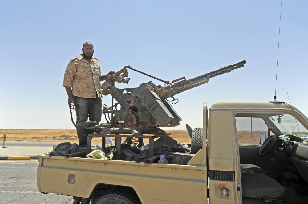 A Free Libyan Army pickup truck converted into a technical with a ZPU-2 anti-aircraft gun Canvas Art - Andrew ChittockStocktrek Images (35 x 23)