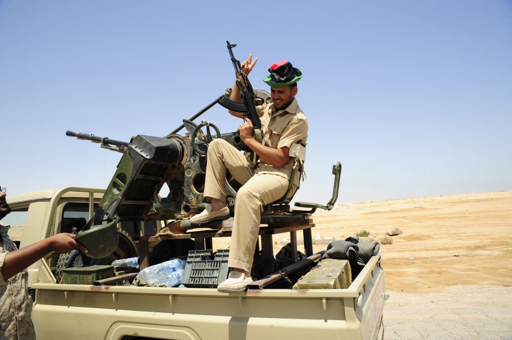 A Free Libyan Army pickup truck with a ZPU-1 anti-aircraft gun Ajdabiya Libya Canvas Art - Andrew ChittockStocktrek Images (35 x 23)