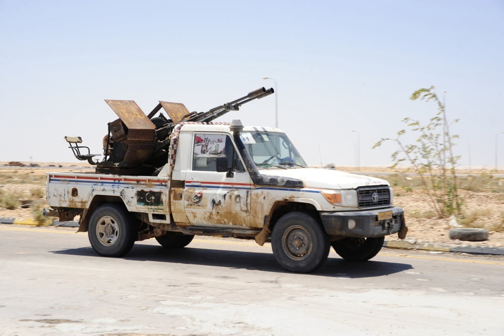 A Free Libyan Army pickup truck with a ZPU-1 anti-aircraft gun Ajdabiya Libya Canvas Art - Andrew ChittockStocktrek Images (35 x 23)