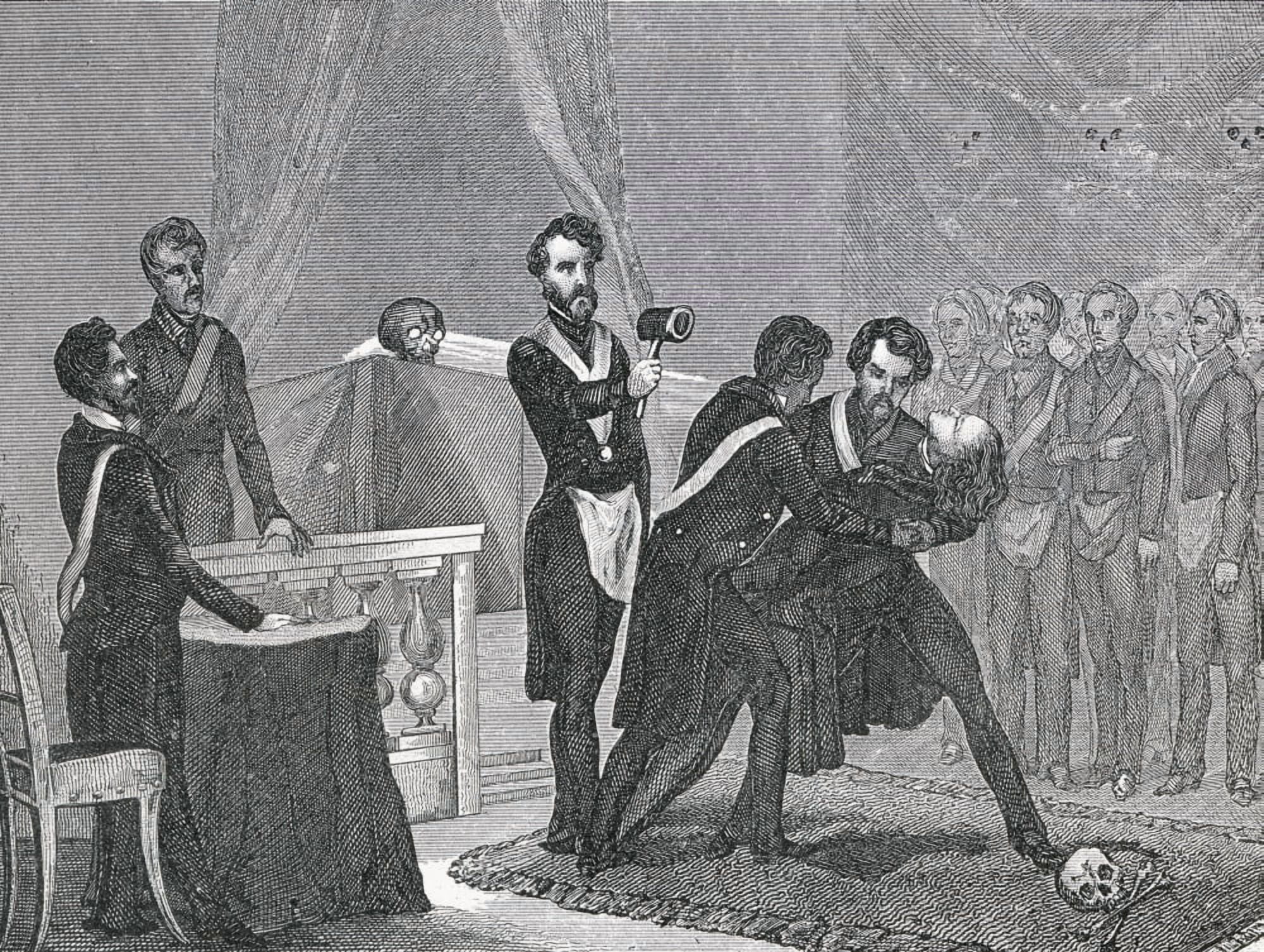 A Freemason Undergoes The Initiation To Master From A 19Th Century Illustration Canvas Art - Ken Welsh Design Pics (34 x 24)