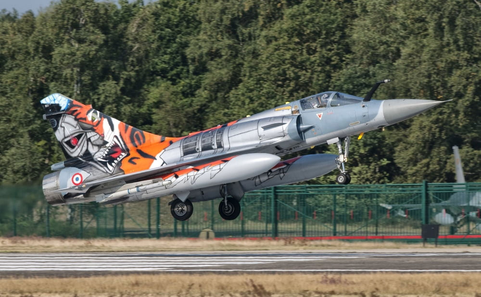 A French Air Force Mirage 2000 lands on the runway at Kleine Brogel Air Base Belgium Canvas Art - Giovanni CollaStocktrek Images (36 x 22)