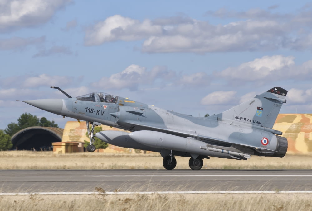 A French Air Force Mirage 2000C at Albacete Air Base Spain Canvas Art - Giovanni CollaStocktrek Images (17 x 12)