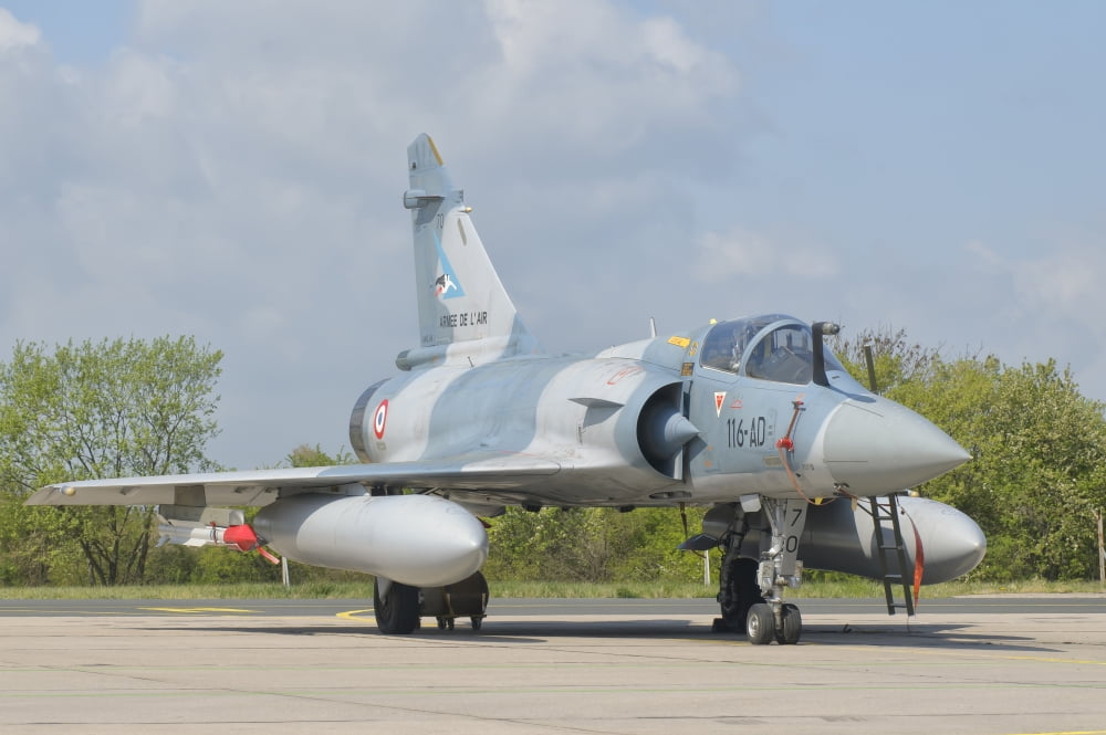 A French Air Force Mirage 2000C at Nancy Air Base France Canvas Art - Giovanni CollaStocktrek Images (34 x 23)