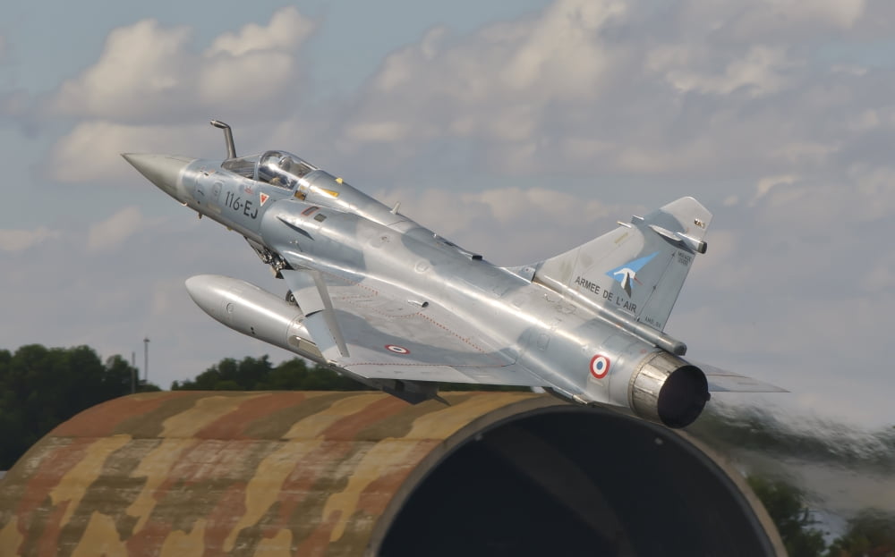 A French Air Force Mirage 2000C taking off in Spain Canvas Art - Giovanni CollaStocktrek Images (35 x 22)