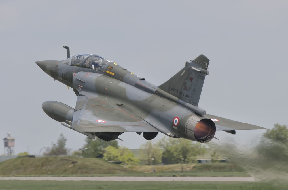 A French Air Force Mirage 2000D taking off Canvas Art - Giovanni CollaStocktrek Images (17 x 12)