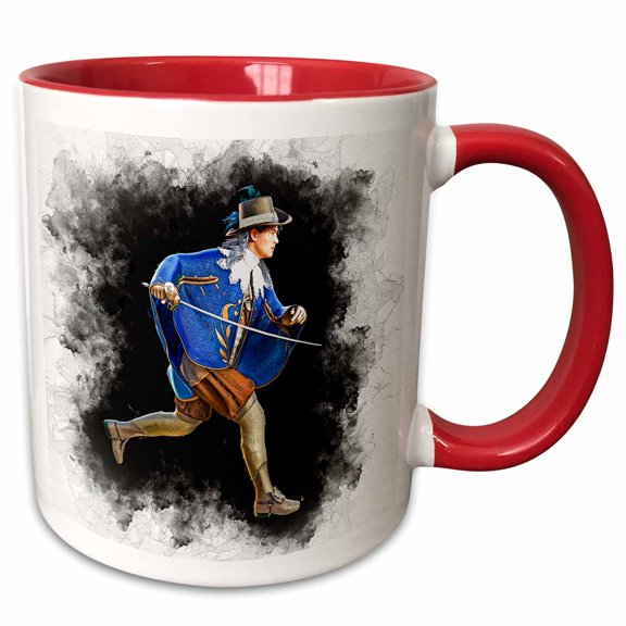 3drose, a French Musketeer Running to the Left with His Sword, 11oz Two-tone Red Mug