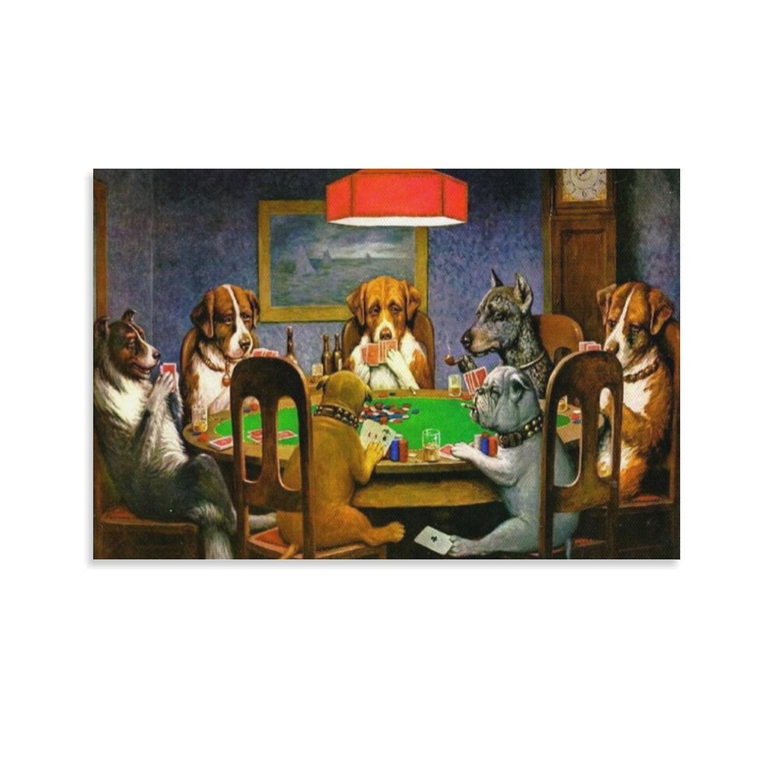 "Dogs Playing Poker" Framed Art Print - 16x20 Inches, Black Wood Frame, Ready To Hang