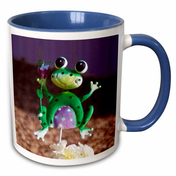3drose, a Frog on a Stick in the Ground for Yard Decoration, 11oz Two-tone Blue Mug
