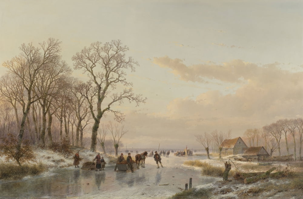 A Frozen Canal Near The River Maas Canvas Art - (24 x 18)