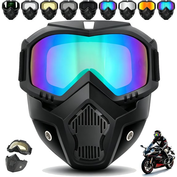 A Full-face Goggle, Detachable Full Face Goggle Mask, Windproof Open-Air Vision, Stable Comfort Fit, Soft Interior Seal Lining for Motorcycle