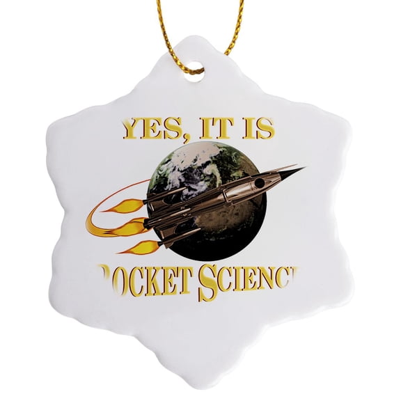 3drose, a Fun Geeky Nerdy Message, Yes It Is Rocket Science in Retro Sci-fi., 3 inch Snowflake Porcelain Ornament