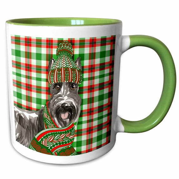 3drose, a Fun Scottie Dog Dressed in Fancy Winter Gear for Dog Lover Christmas, 11oz Two-tone Green Mug
