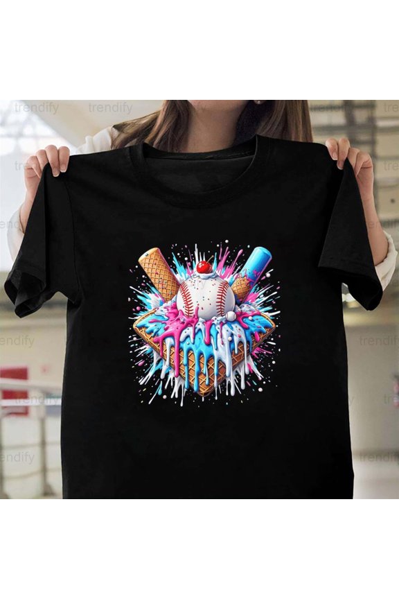 A Funny Baseball Home Plate Ice Cream Drip for a Sports Fan Gift,, H6807 Unisex T-Shirt, Up to 5XL Available