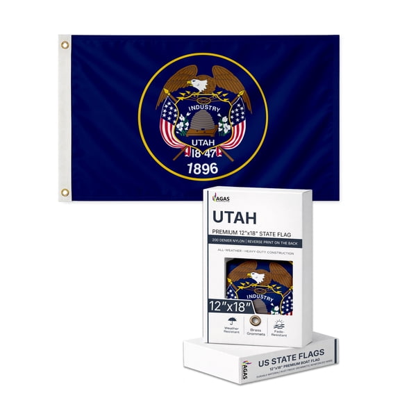 A.G.A.S Utah State 12x18 Inch Outdoor Flag and Banner, 200 Denier Nylon, Fade Proof, Vivid Colors, Brass Grommets