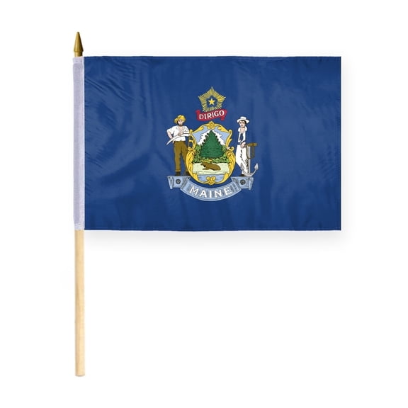 A.G.A.S Maine State 12x18 Inch Polyester Maine Outdoor Flag with 24 Inch Wood Pole