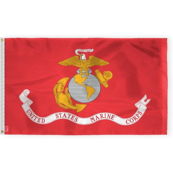 A.G.A.S. 3 x 5 Ft Marine Corps Outdoor Flag, Heavy Duty 200D Nylon, Printed Canvas Header, Brass Grommets
