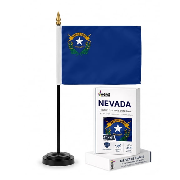 A.G.A.S Nevada State 4x6 Inch Polyester Stick Flag, Indoor/Outdoor Display