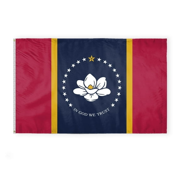 A.G.A.S 5' x 8' Mississippi State Flag, 200D Nylon, Double Sided, Brass Grommets, Fade Proof