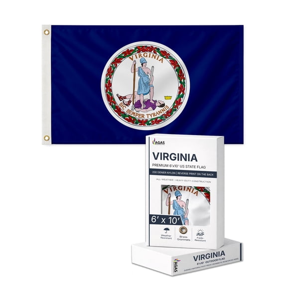 AGAS Big Virginia State Flag 6x10 ft –Single Sided 200D Nylon with Brass Grommets Indoor/Outdoor.