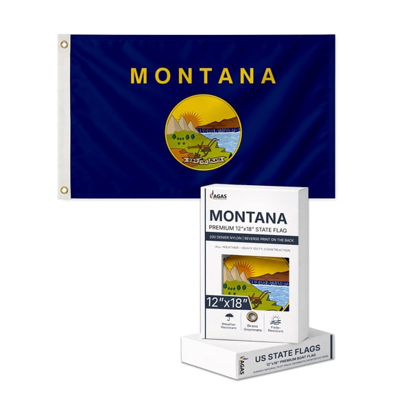 A.G.A.S Montana State Outdoor Flag, 12x18 Inch, 200 Denier Nylon, Double Sided, Brass Grommets