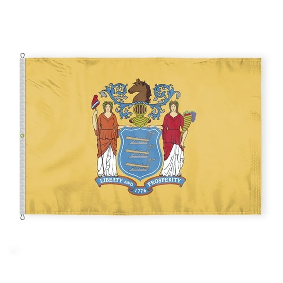 A.G.A.S New Jersey State Flag, 8' x 12', 200 Denier Nylon, Rope Thimble Brass Grommet Stitched Edges