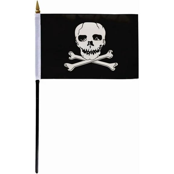 A.G.A.S. Pirate 4x6 Inch Polyester Outdoor Flag and Banner, Hand Held Jolly Roger Flags, 11 Inch Pole