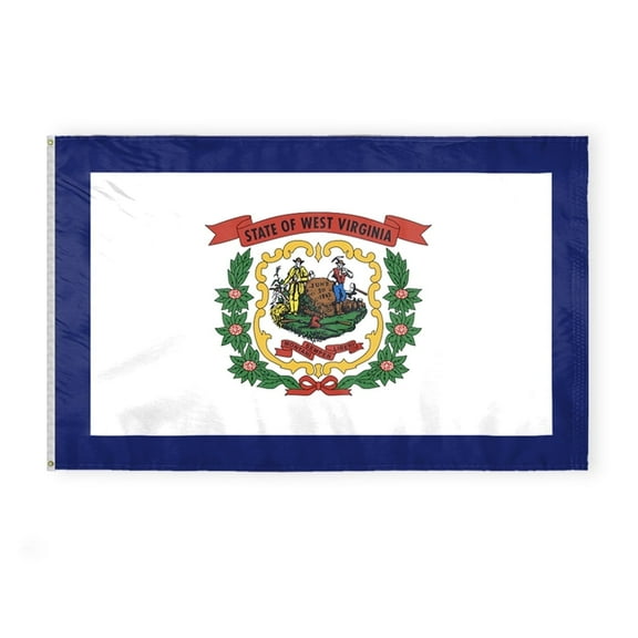 A.G.A.S West Virginia 5' x 8' 200 Denier Nylon Outdoor Flag, Brass Grommets, Stitched Edges