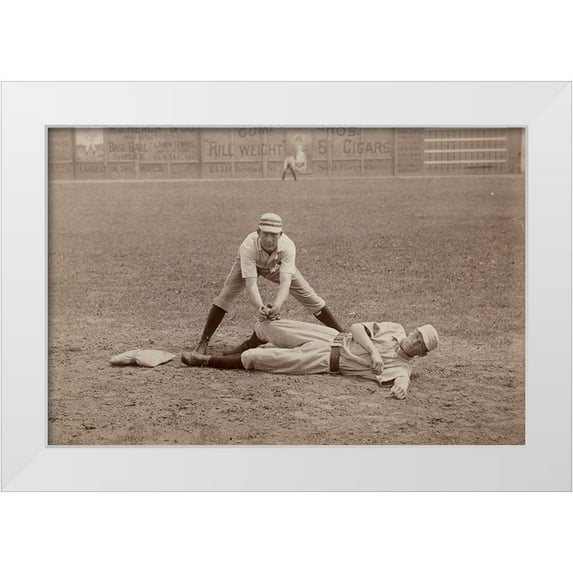 A.G. Spalding Baseball Collection 14x11 White Modern Wood Framed Museum Art Print Titled - Charlie Bastian And Denny Lyons