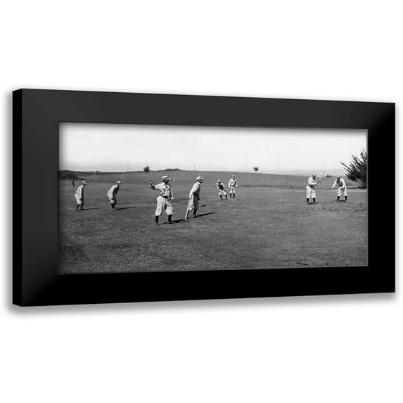 A.G. Spalding Baseball Collection 14x9 Black Modern Framed Museum Art Print Titled - Eight Boys With A Ball And Four Bats, Playing Four Old Cat
