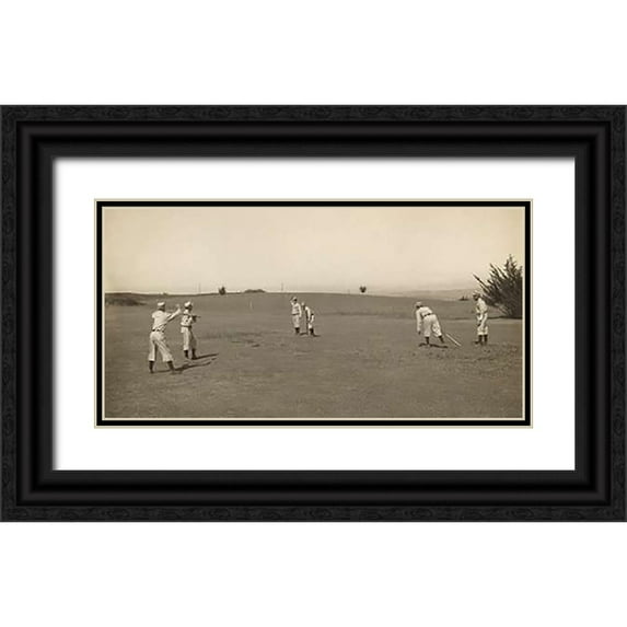 A.G. Spalding Baseball Collection 18x11 Black Ornate Wood Framed with Double Matting Museum Art Print Titled - Six Boys With A Ball And Three Bats, Playing Three Old Cat