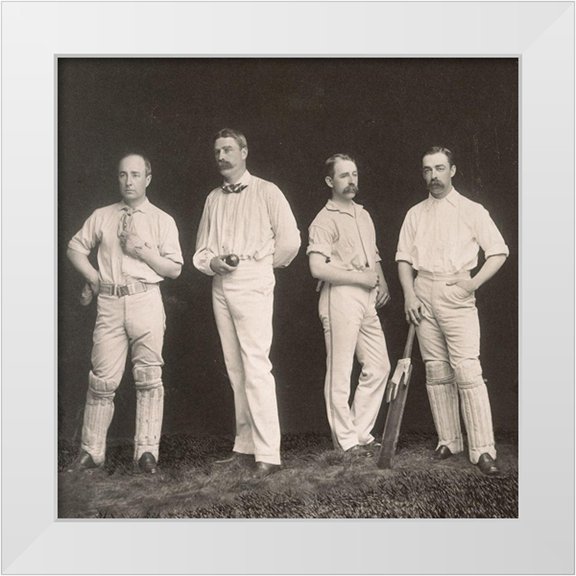 A.G. Spalding Baseball Collection 26x26 White Modern Wood Framed Museum Art Print Titled - Cricket Players, Unidentified Group Of Four
