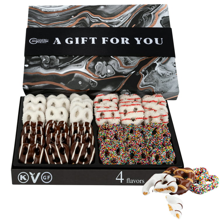 A GIFT FOR YOU Chocolate Covered Pretzels Gift Basket 4 Flavors GLUTEN FREE  Pretzels Snack Gift | Gourmet Holiday Gift | Same Day Delivery Items for