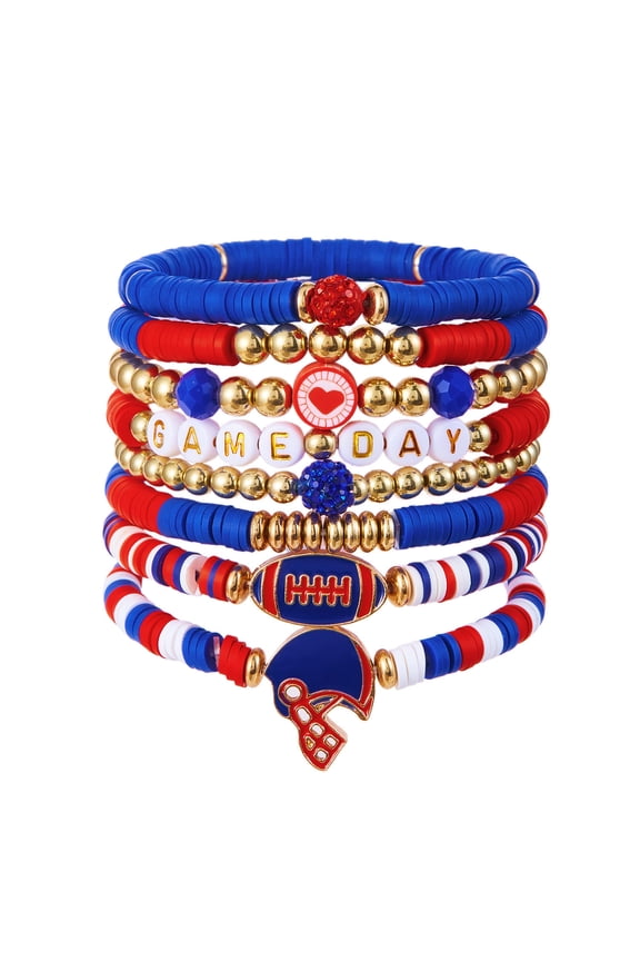 A Game Day Bracelets For Women Men Stackable Sports Charm Bracelet Bangles Blue Red Plastic For Football Fan Accessories Jewelry Gifts