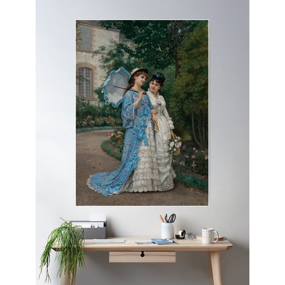 A Garden Stroll (1877) - Auguste Toulmouche Poster Wall Art, Modern Wall Decor For Living Room Bedroom, 12x18 UNFRAMED