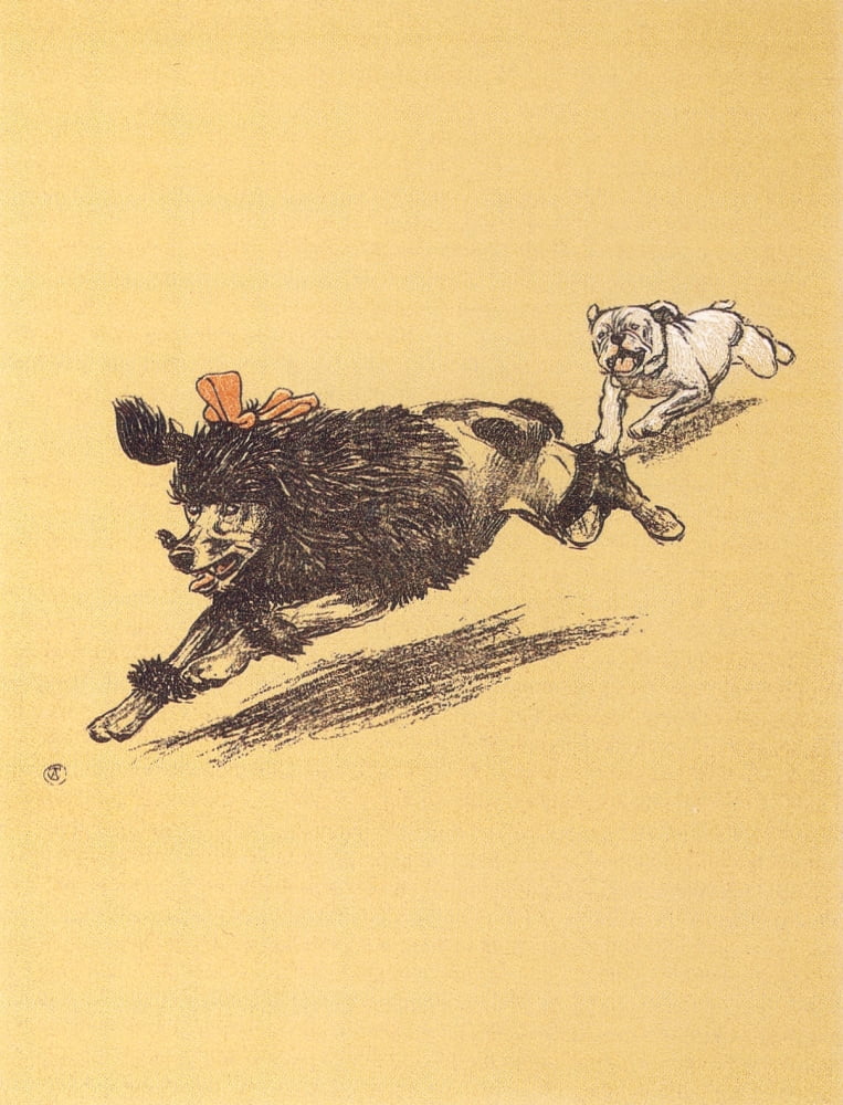 A Gay Dog 1905 Chasing the poodle Canvas Art - Cecil Aldin (24 x 36)