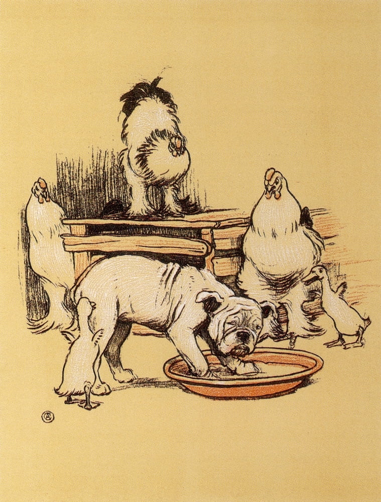 A Gay Dog 1905 Chicken feed Canvas Art - Cecil Aldin (24 x 36)