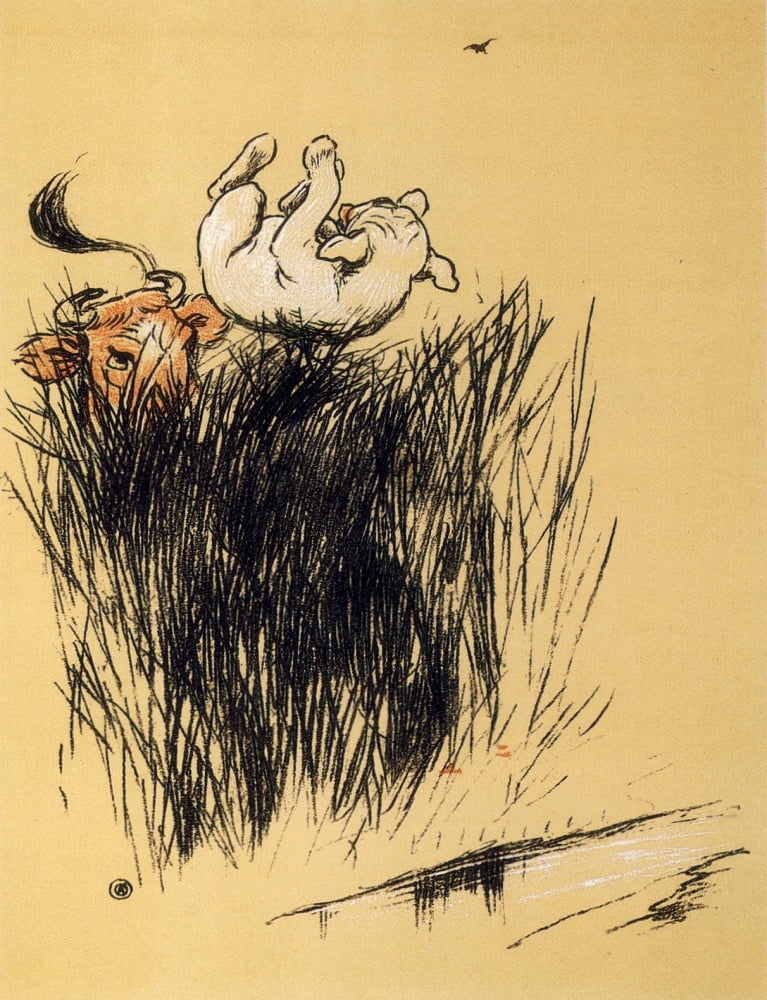 A Gay Dog 1905 Ejected by the cow Canvas Art - Cecil Aldin (24 x 36)