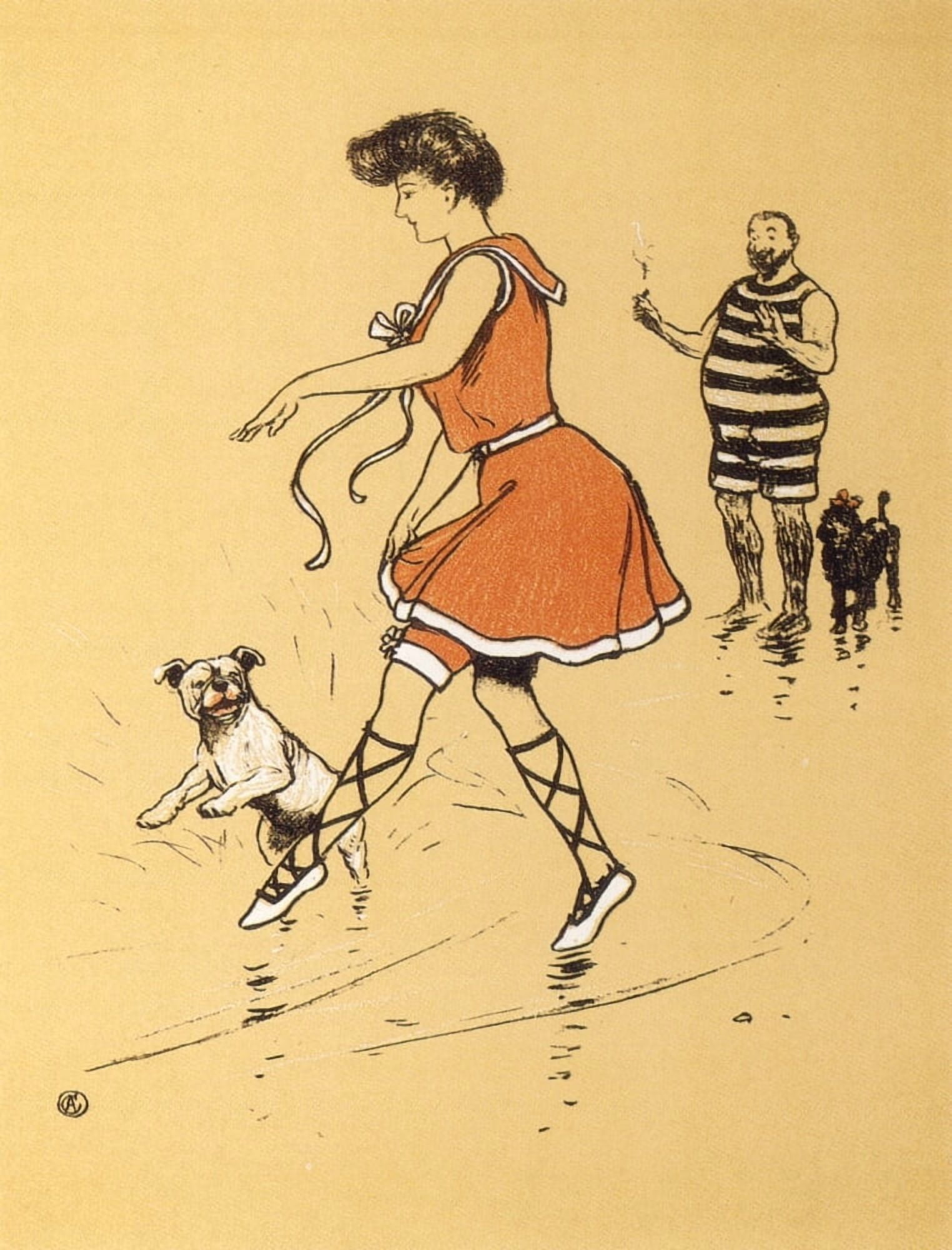 A Gay Dog 1905 Paddling Canvas Art - Cecil Aldin (18 x 24)